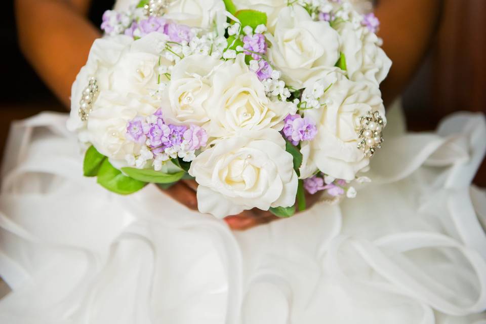 The bride holding a bouquet