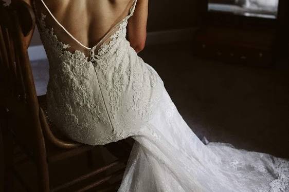 Bridal gown with low cut back