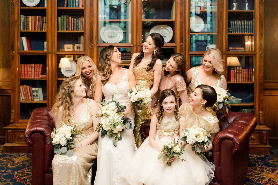 Bridesmaids in the library