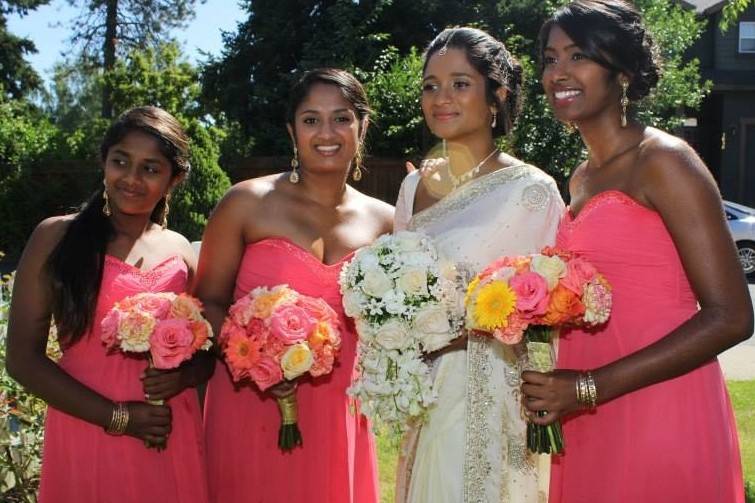 Bridal party in coral