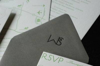 custom letterpressed rsvp and envelope