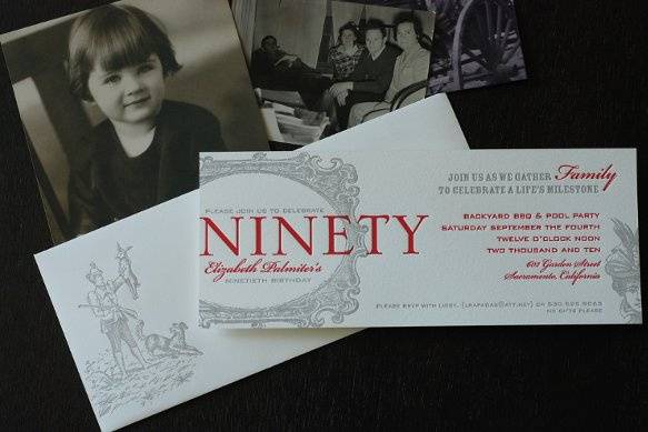 custom letterpressed 90th birthday invite