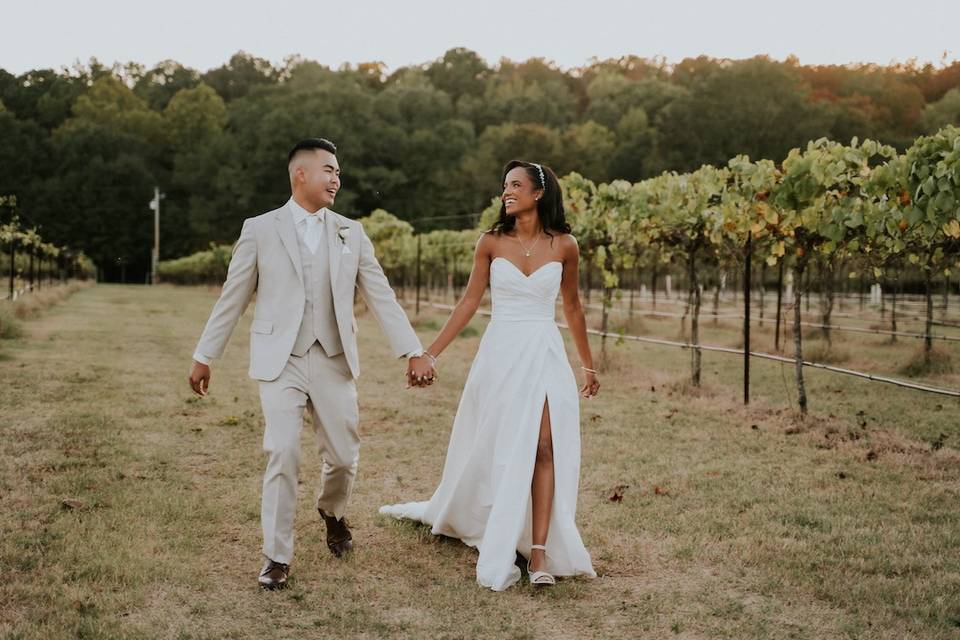 Bride and groom at vineyards