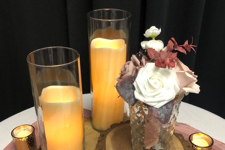 Dusty rose floral, candles