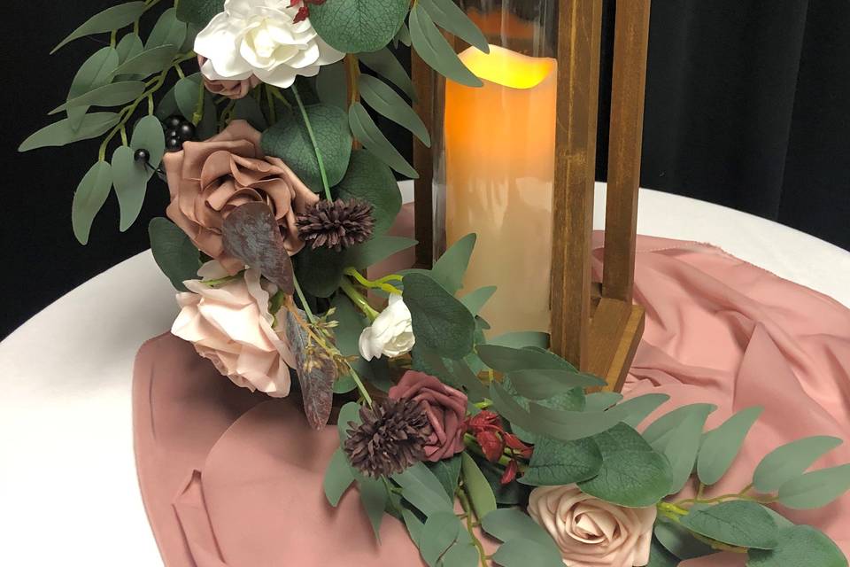 Dusty rose floral/wood lantern