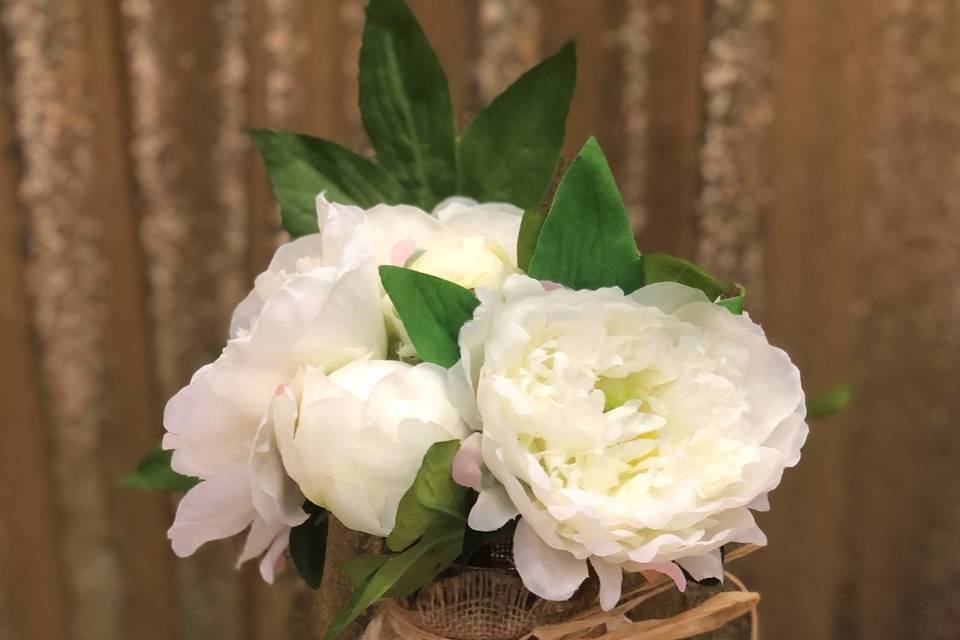 White peony bouquet/lace jar