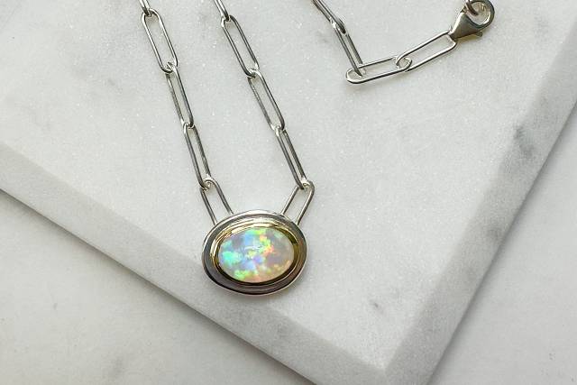 Opal Paperclip Necklace