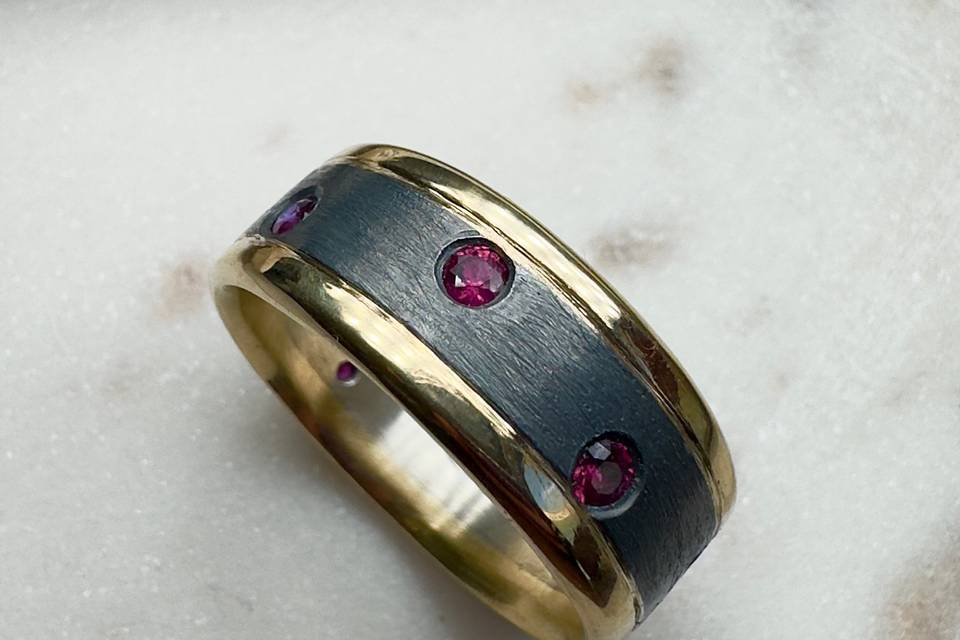 Two Tone Wedding Ring & Rubies