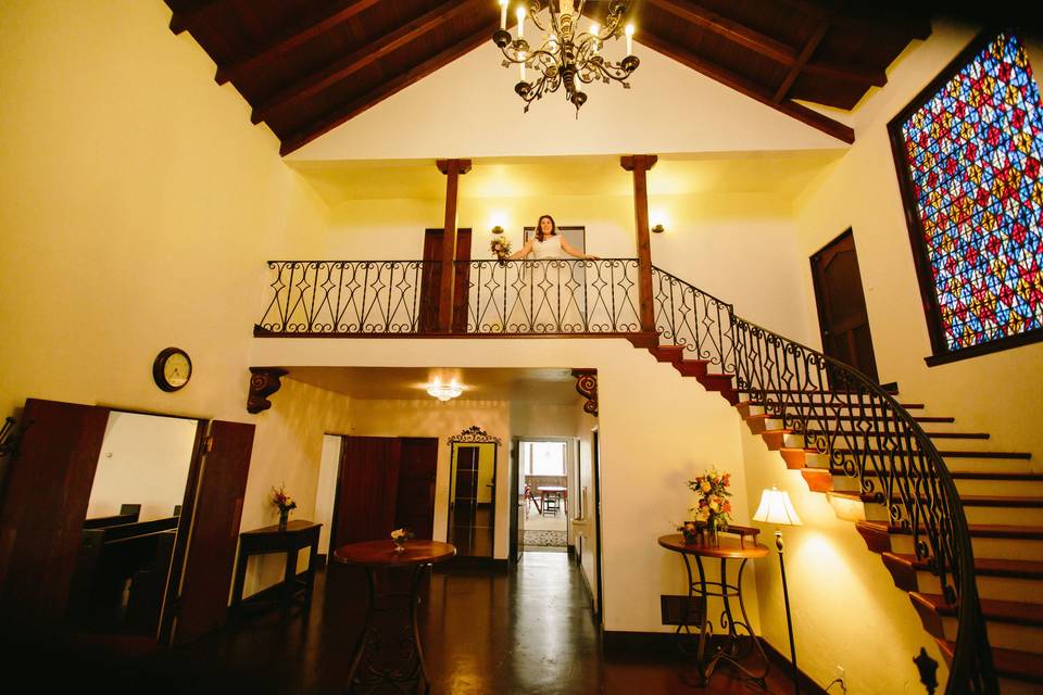 Bride at top of stairs