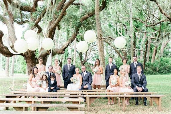 The couple with their bridesmaids and groomsmen