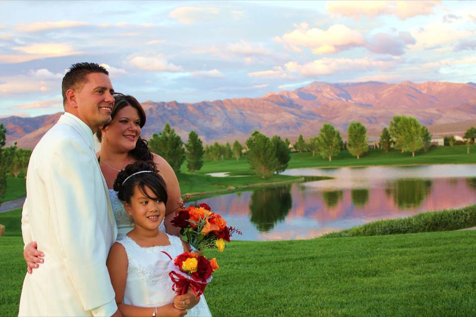 Couple with their flower girl