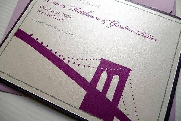 Brooklyn Bridge Save the Date Cards ~ Available at http://www.etsy.com/shop/PrettyStationeryShop