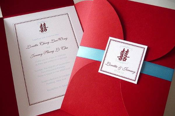 Double Happiness Petal Fold Wedding Invitations ~ Available at http://www.etsy.com/shop/PrettyStationeryShop