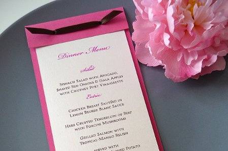 Classic Damask Layered Menu ~ Available at http://www.etsy.com/shop/PrettyStationeryShop