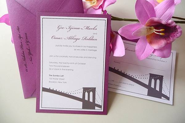 Brooklyn Bridge Wedding Invitations ~ Available at http://www.etsy.com/shop/PrettyStationeryShop