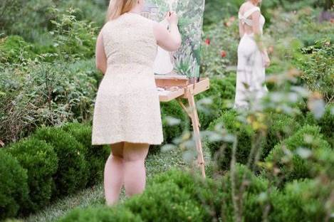 As featured on Style Me Pretty, Washington, DC live wedding painter Brittany Branson at Tudor Place in Georgetown.