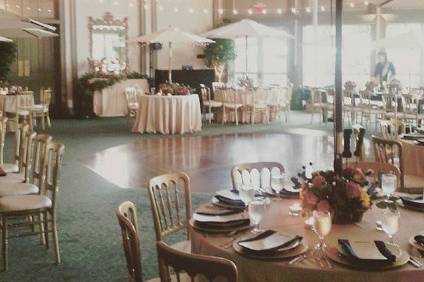 Dance floor and umbrella tables