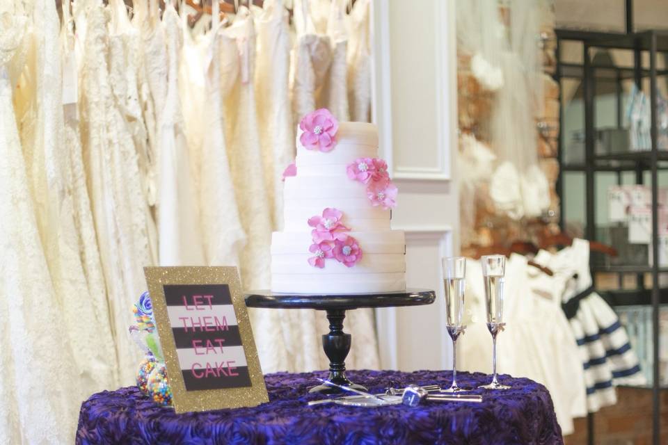 Purple ruffled table linen