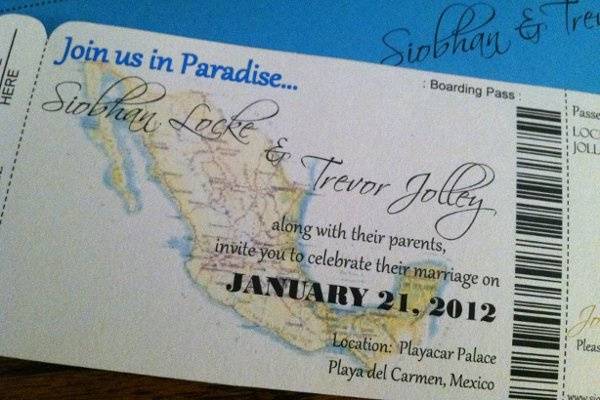 Map of Mexico Boarding Pass Invitation or Save the Date