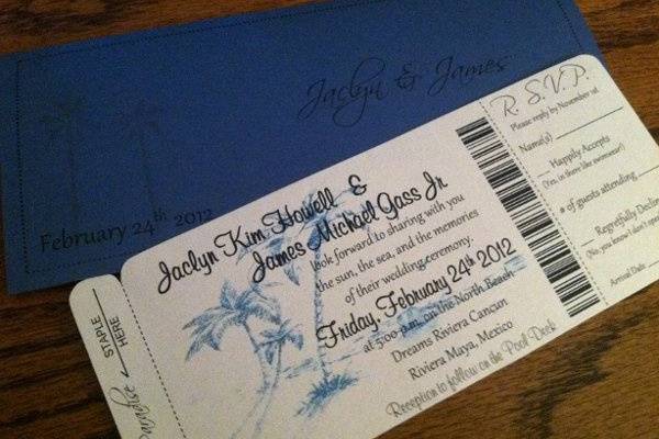 Palm Tree Watermark Boarding Pass Invitation or Save the Date