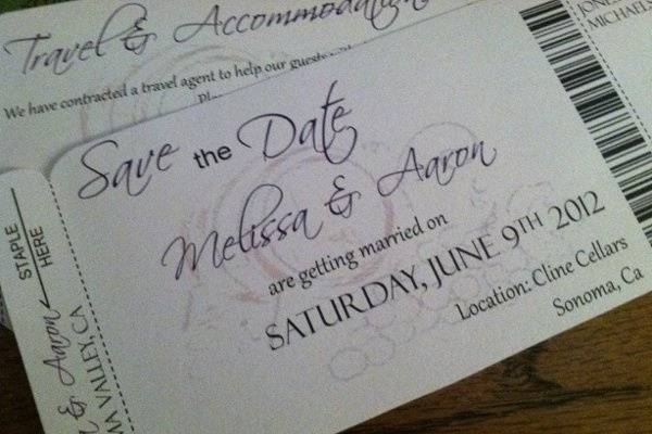 Wine Country Inspired Boarding Pass Invitation or Save the Date