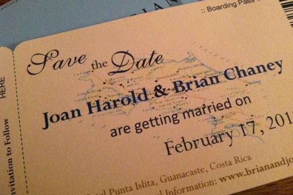 Costa Rica Map (Vintage Style) Boarding Pass Invitation or Save the Date