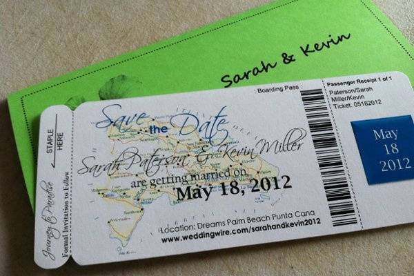 Dominican Republic Map Boarding Pass Invitation or Save the Date