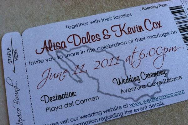 Mexico Map Boarding Pass Invitation or Save the Date