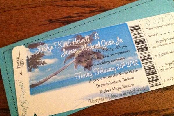 Palm Tree Picture Boarding Pass Invitation or Save the Date