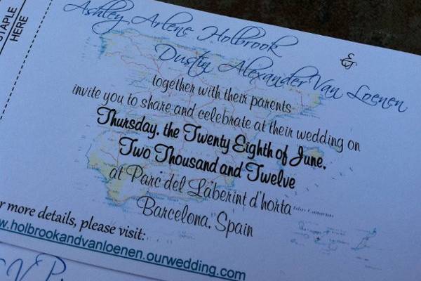 Spain Map Boarding Pass Invitation or Save the Date