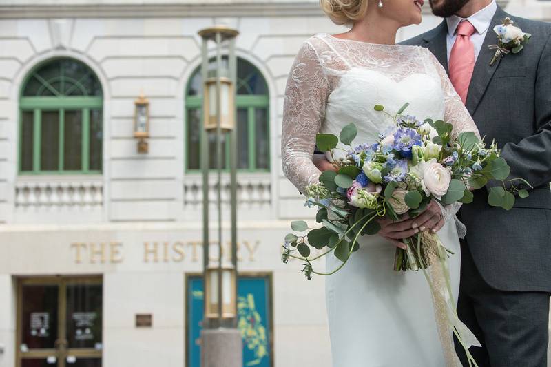 The bride holding her bouquet