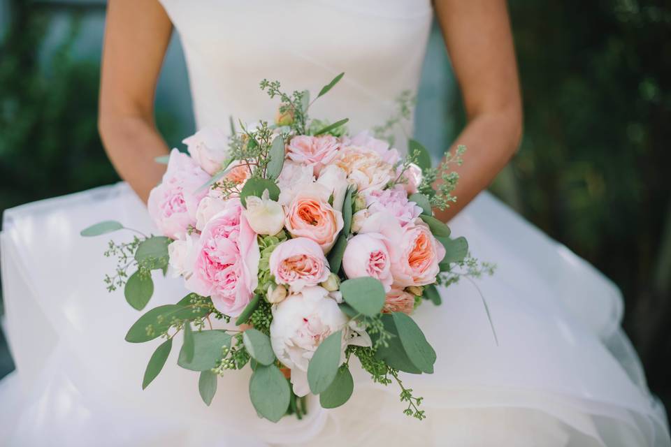 The bride holding bouquet