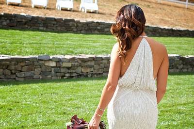 The bride holding bouquet