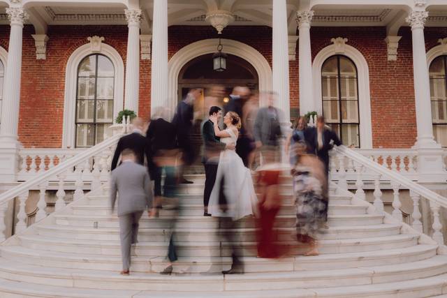 Wedding party walking down the