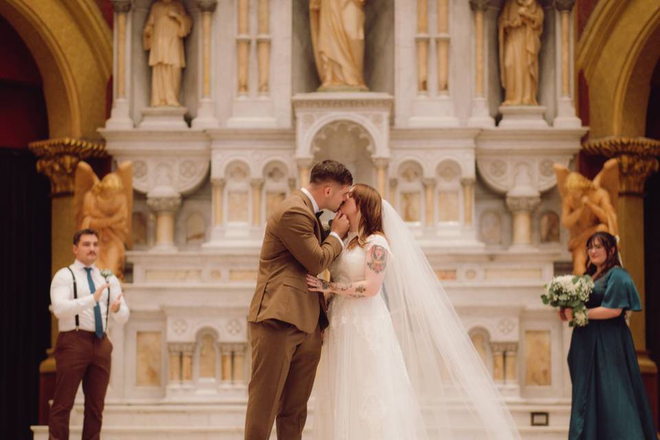 Couple sharing their first kis