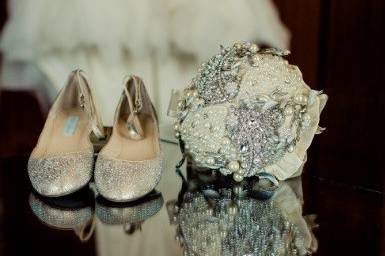 Bridal shoes and bouquet