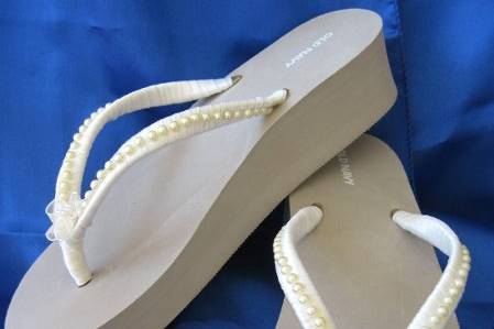 White Wedge Flip Flop with Real Starfish and Shells