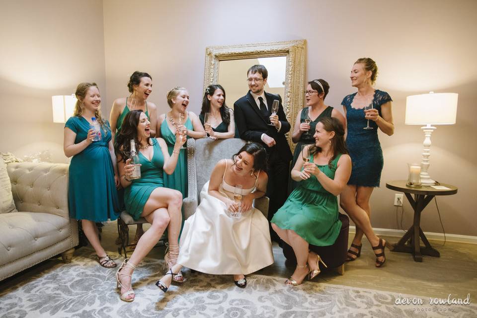 Newlyweds and the bridesmaids