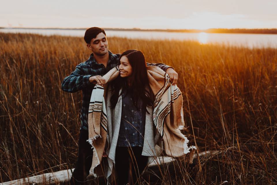 campfire engagement on the coast