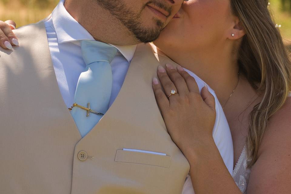 Close up of bride and groom