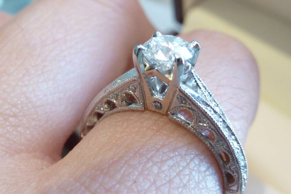 Some of the beautiful work on the profile of this beautiful ring.