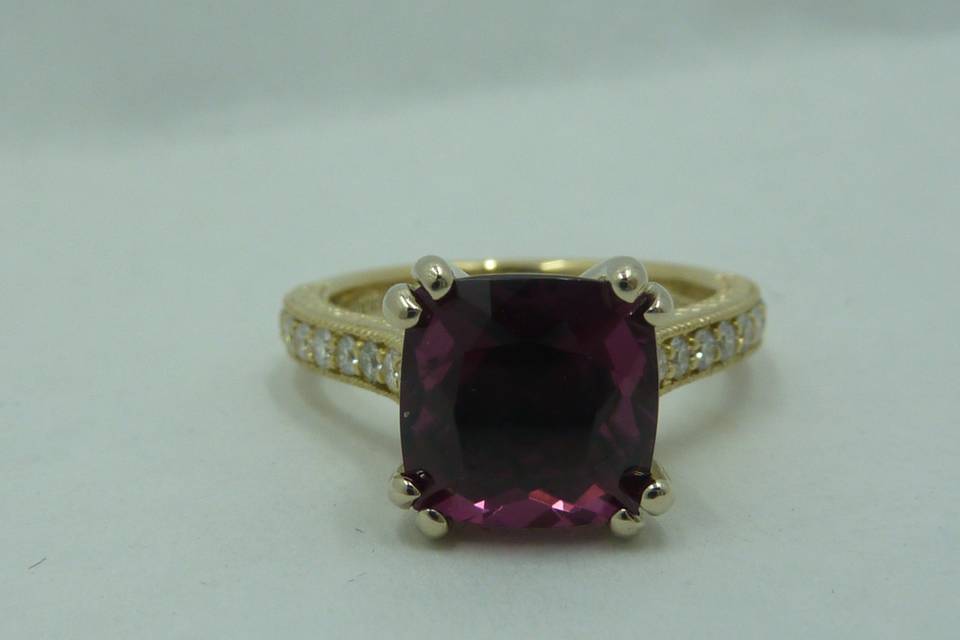 Garnet and pave engagement ring