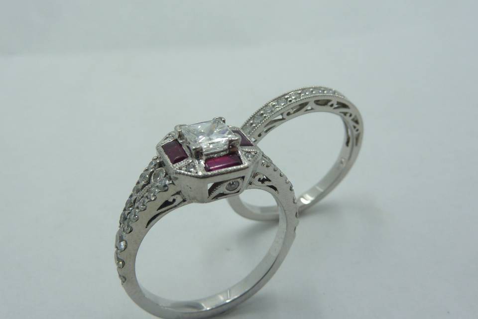 Antique reproduction wedding set with Rubies and Diamonds!