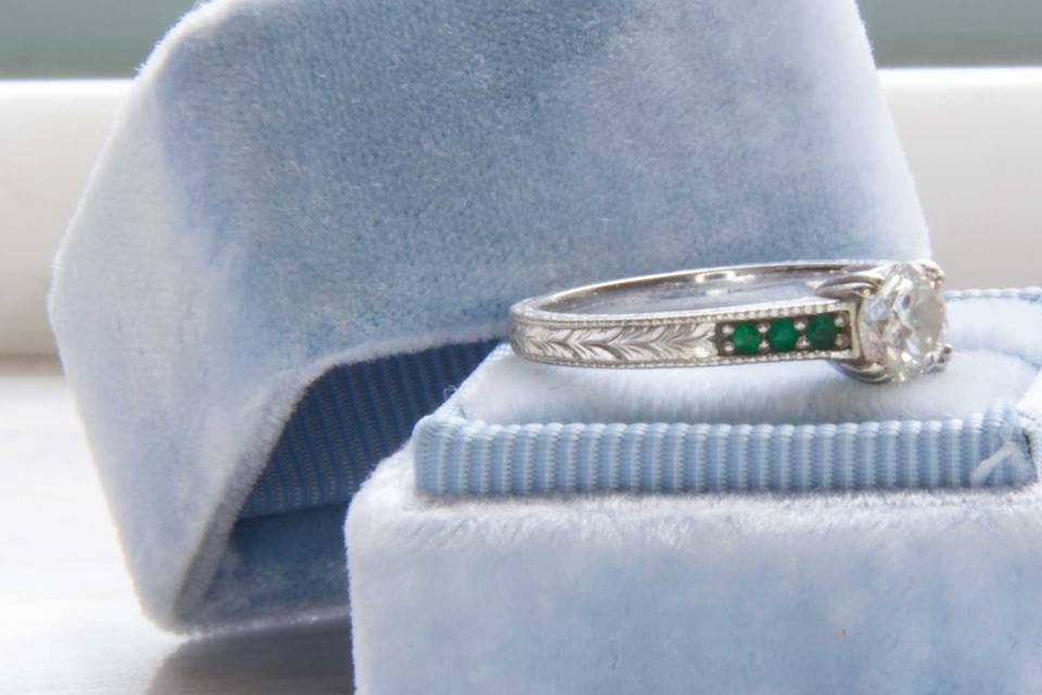 Hand engraved custom engagement ring