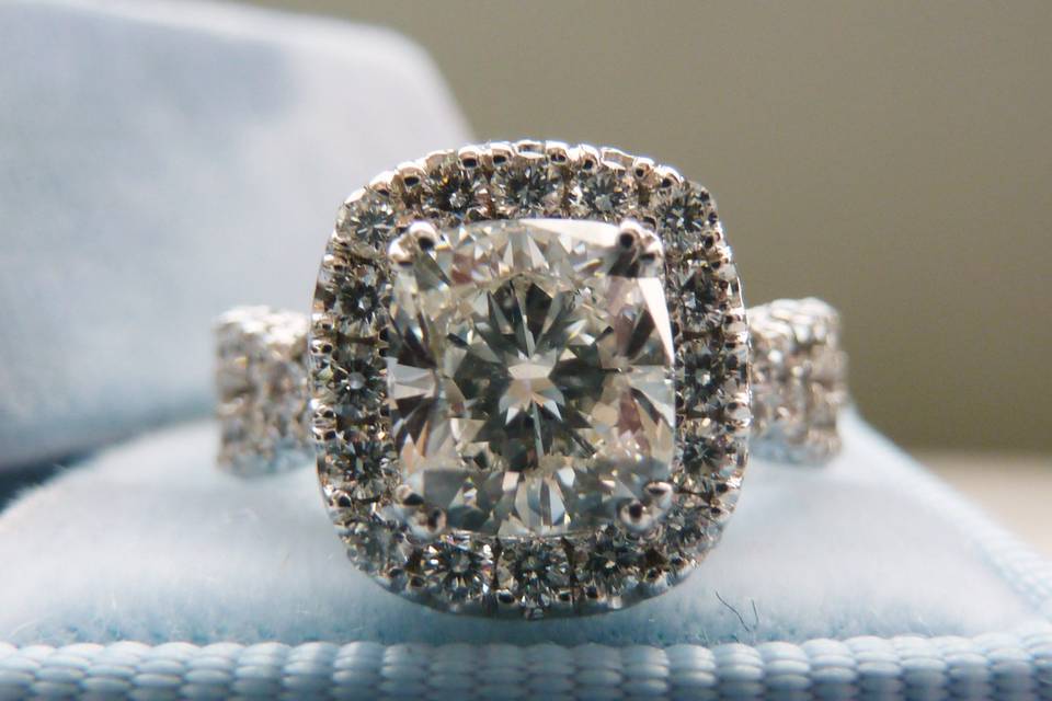 2 carat Cushion cut halo engagement ring