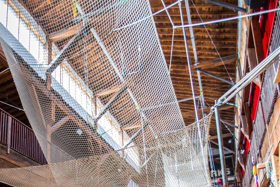 Awesome shot of the Emerald City Trapeze net. This can be taken down durn the wedding, or it can be left up and you can watch as trapeze artists and aerial artists entertain the crowd!