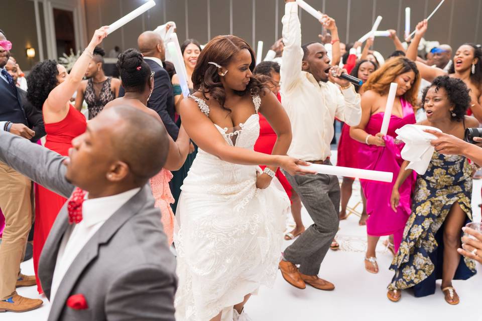 Wedding party on their feet