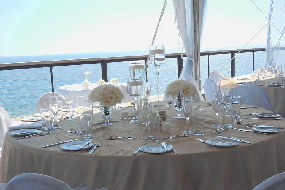 White wedding table setup