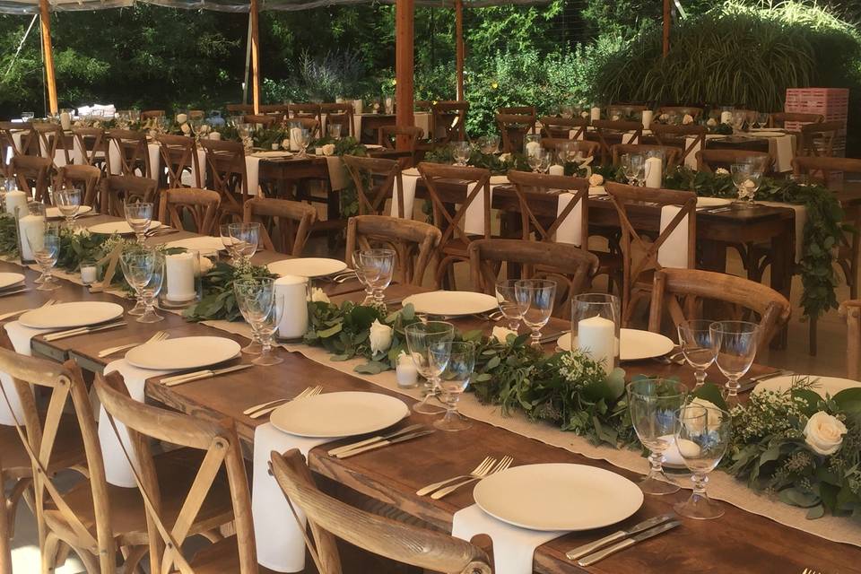 Long wooden table setup