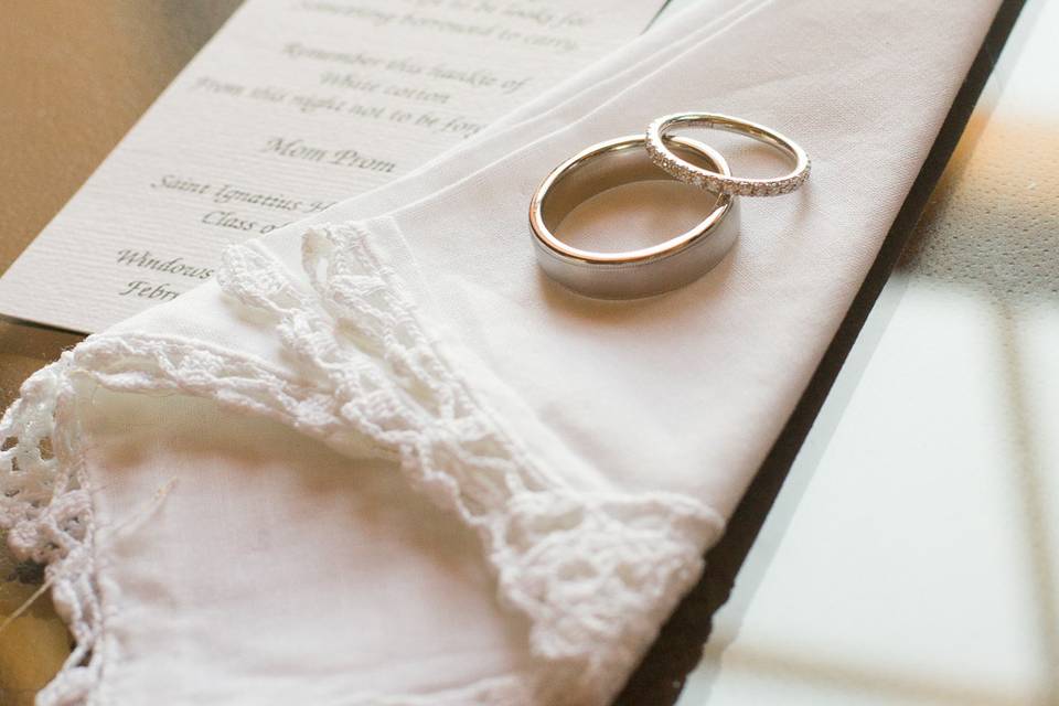 Wedding and engagement ring detail shot